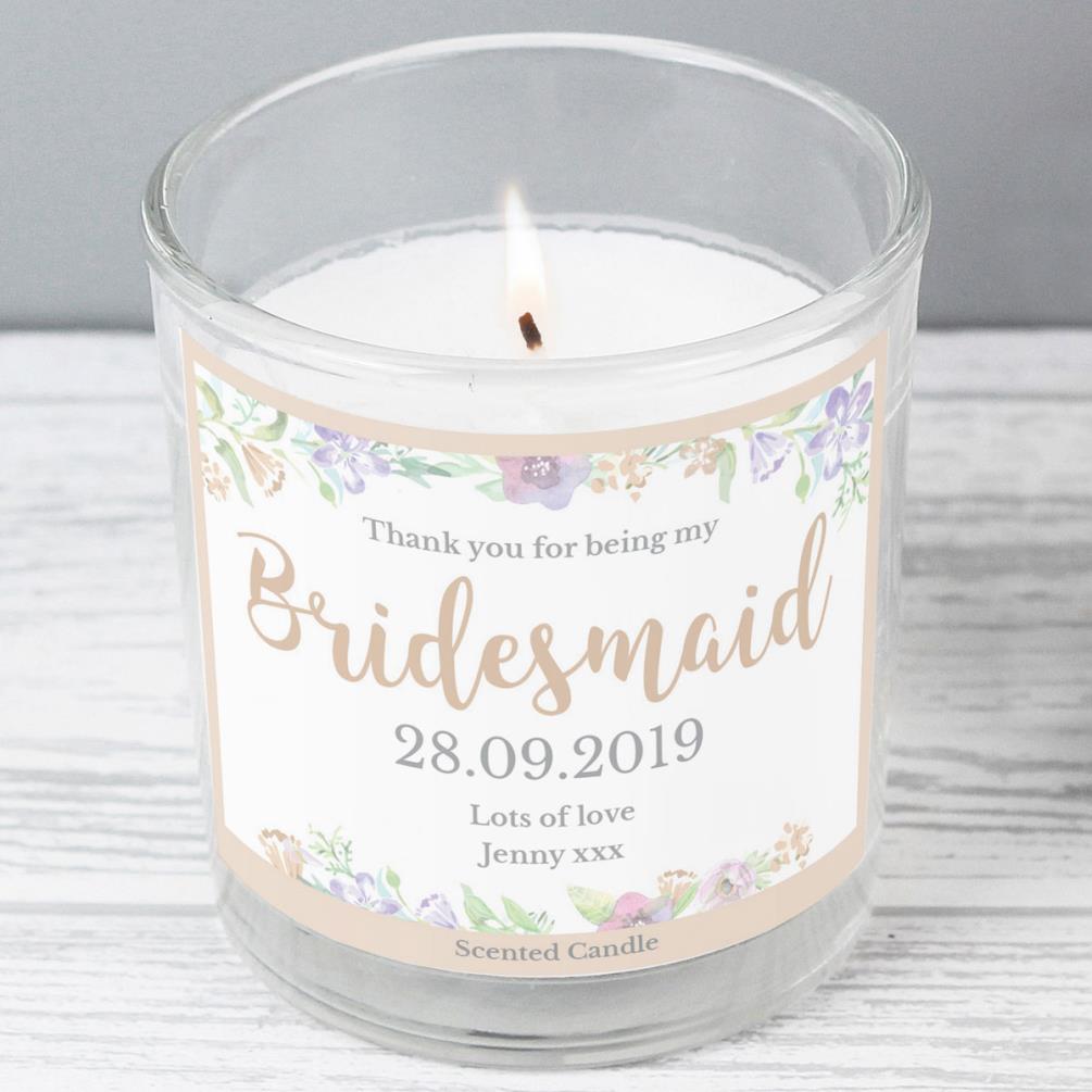 Personalised Bridesmaid Floral Watercolour Wedding Jar Candle Extra Image 1